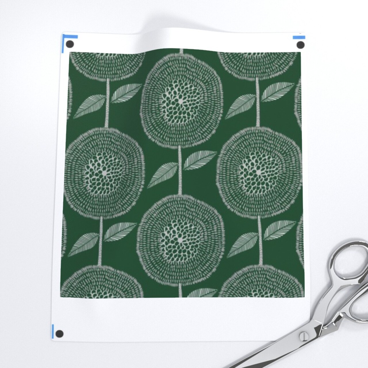 Geometric Floral Retro Mid Mod Midcentury Modern Mcm Art Deco Monochrome Green Mod Floral Retro Flowers Emerald Green Classic Vintage Boho Custom Printed Fabric by Spoonflower Various Fabrics by the Yard or Fat Quarter 13779891